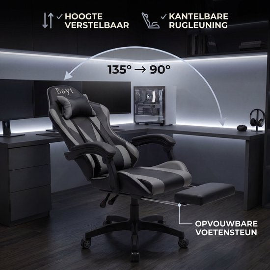Bayt Gamestoel - Gaming Chair - Gamingstoel - Ergonomische Bureaustoel - Verstelbaar - Zwart en Grijs