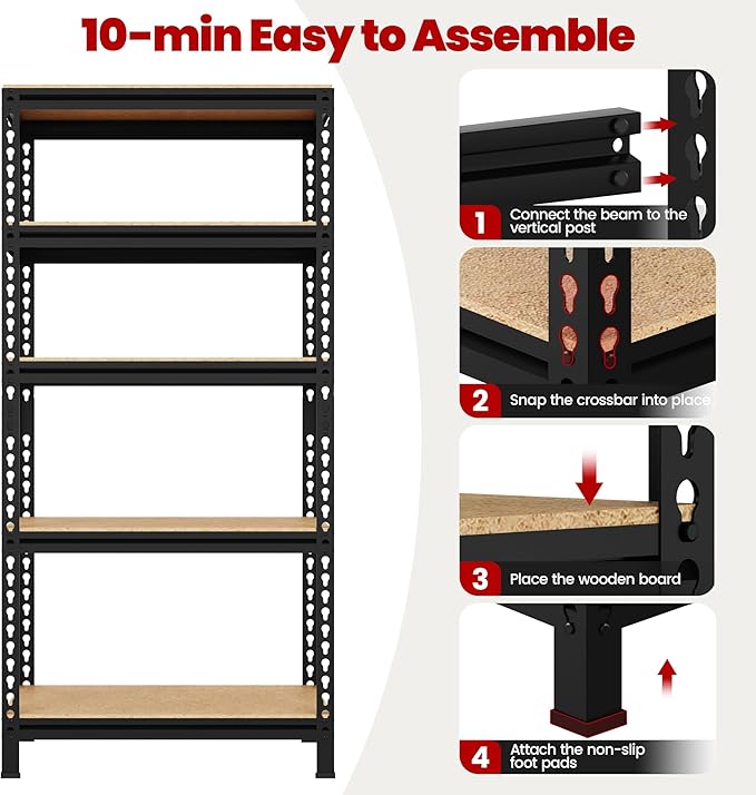 Yaheetech Opbergrekken - Set van 2 - Heavy Duty - 150×70×30 cm - Verstelbaar - Zwart