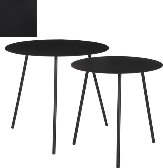 Mica Decorations Pontus Bijzettafel - Set van 2 - H45 x Ø55 cm - Metaal - Zwart