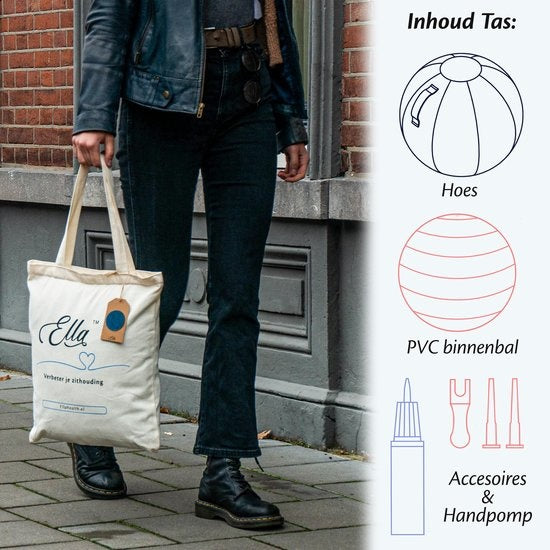 Bckz Zitbal Kantoor en Thuis 65 CM - Luxe Yoga Bal - Zitballen met Hoes - Ergonomische Bureaustoel Bal - Linnen Lichtgrijs