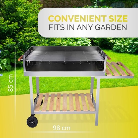 BBQ-collectie houtskoolbarbecue - BBQ met tafel - Buitenkeukenbarbecue in hoogte verstelbaar - 98 x 56 x 85 cm