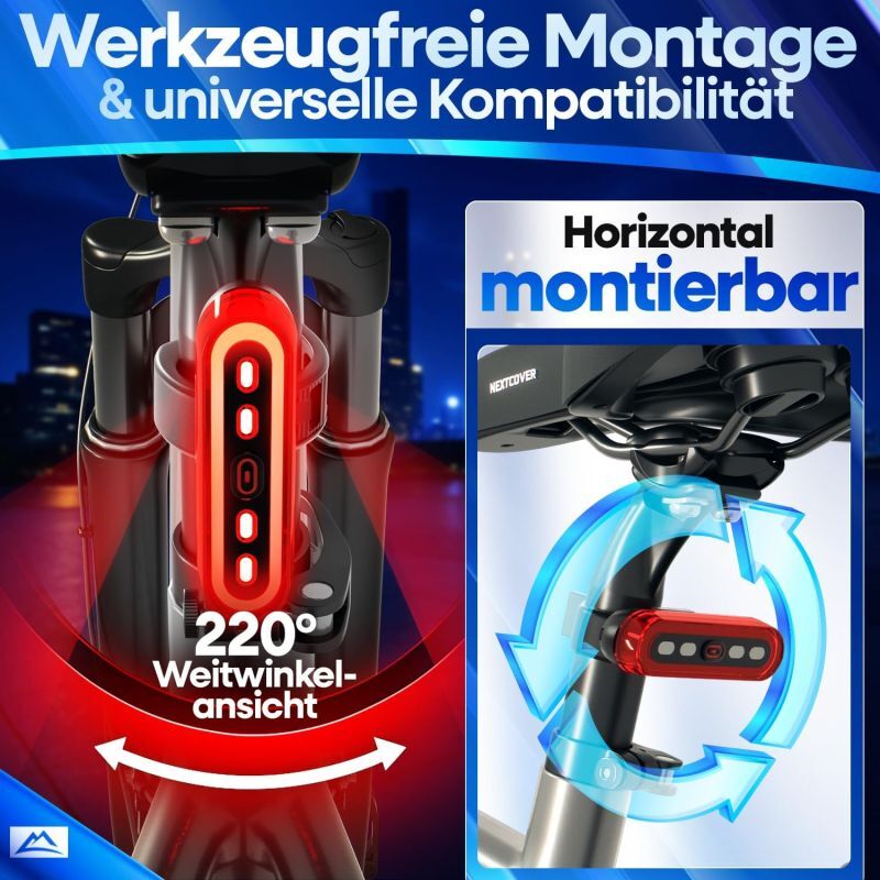 Nextcover Fietsachterlicht - LED - Remlicht - USB - 8U Batterij - Zwart