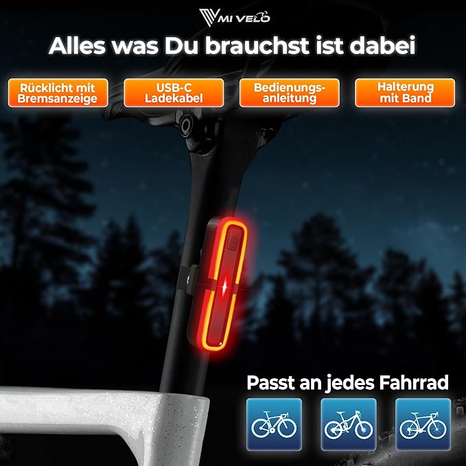 Achterlicht fiets met remindicator - achterlicht StVZO goedgekeurd met voedingsbatterij - USB-C oplaadbare fietslamp IPX5 waterdicht - achterlicht LED voor racefiets, MTB & gravel bike