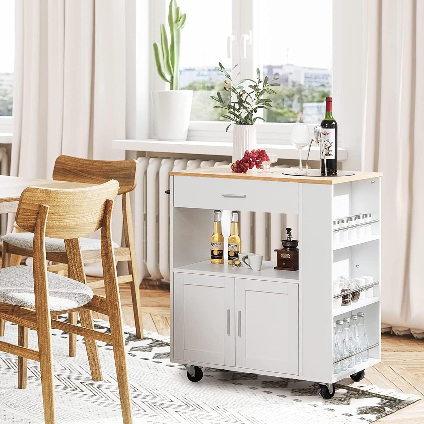 Coast Keukenwagen – Met 3 Kruidenplanken & Wieltjes – 75 x 46 x 92 cm – Wit
