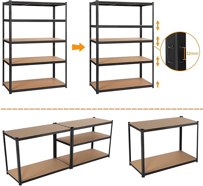 Yaheetech Heavy Duty Opbergrek - 180x120x60 cm - 5 Verstelbare Planken - 875 kg - Zwart