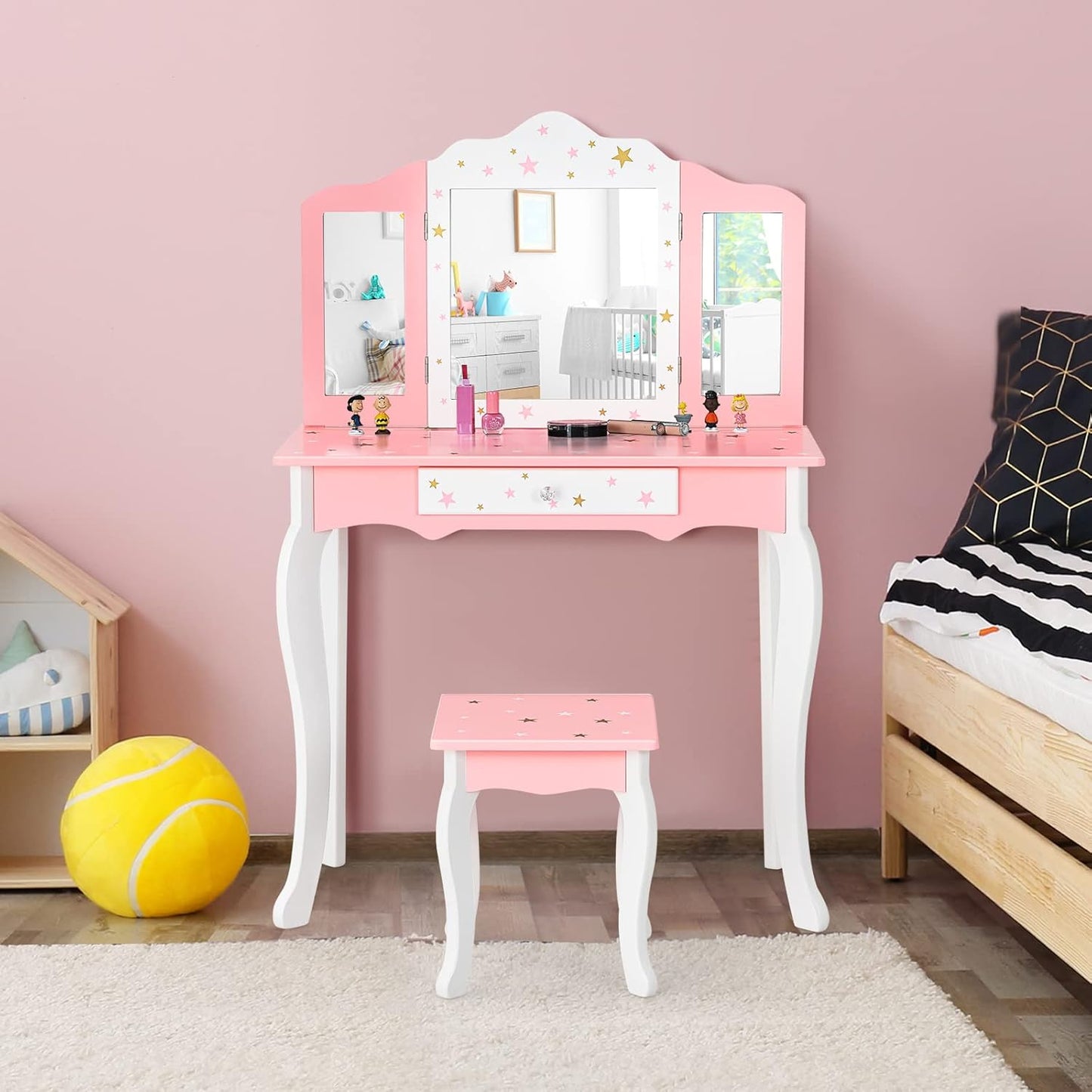 Coast Kinderen Krandtafel Princess Kappeldafel met lade opvouwbare spiegel met kaptafel roze