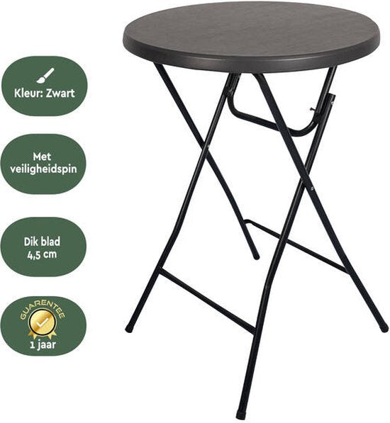 BRASQ Statafel Zwart ø80 x 110 cm - Bartafel - Vouwtafel - Inklapbaar van kunststof en metaal voor binnen en buiten