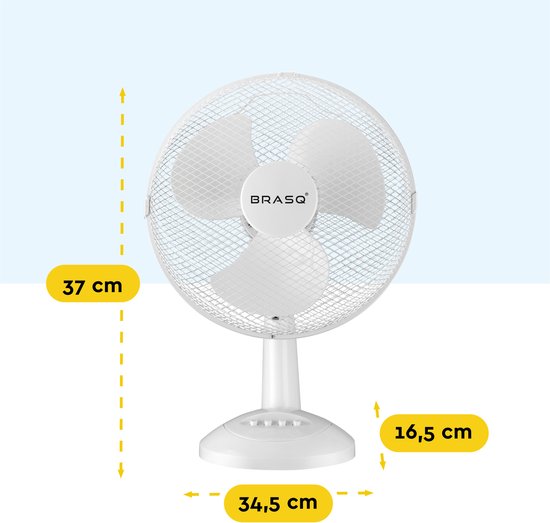 BRASQ Tafelventilator - 30 cm - Wit - 3 snelheden - Statiefventilator - 40 Watt