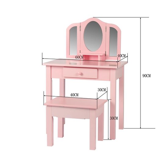 VDD Opmaaktafel voor kinderen met spiegels - 40x60x90cm - Roze
