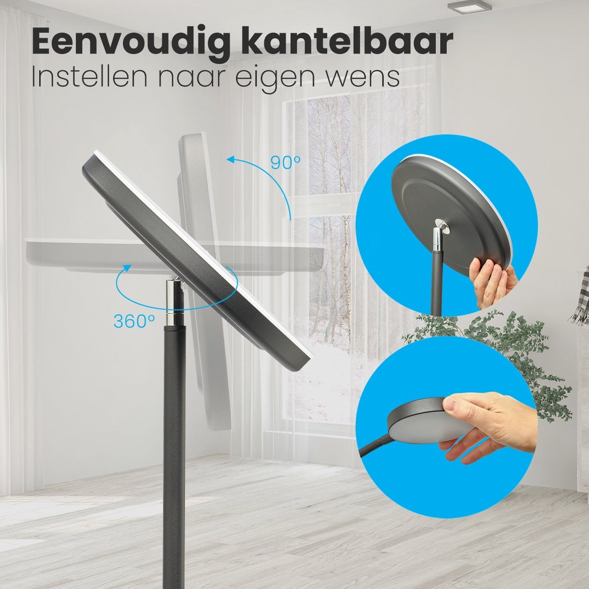 Auronic Vloerlamp - Industriële Stijl - Dimbaar en Kantelbaar - Inclusief Afstandsbediening - Zwart