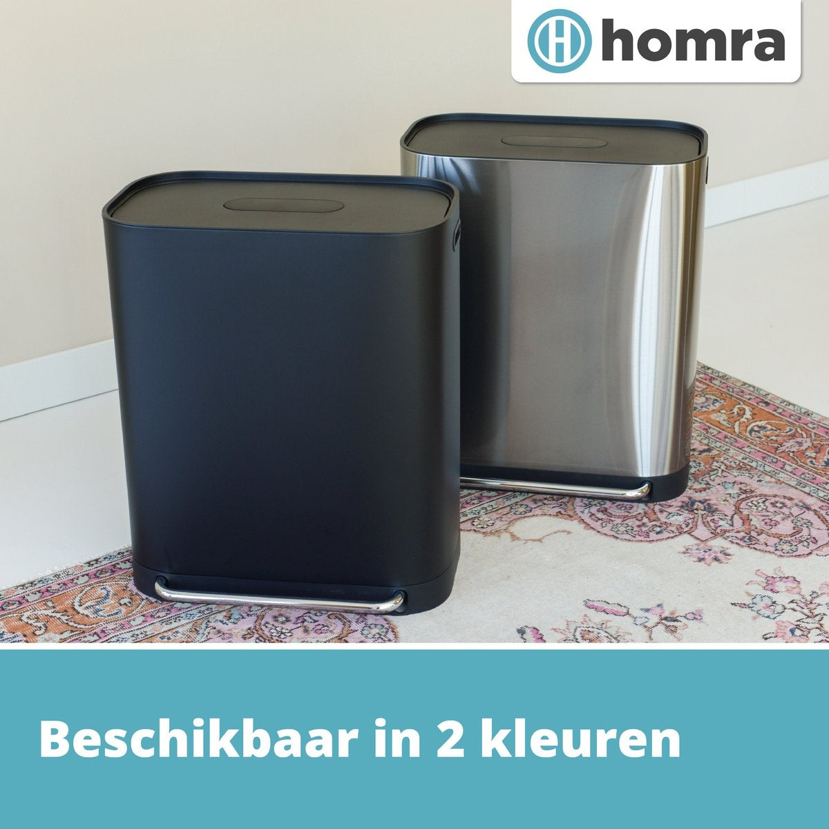 Homra Prullenbak – 2 Vakken & Geurfilter – 60L (2x30L) – 58 x 37 x 68,5 cm – Mat Zwart