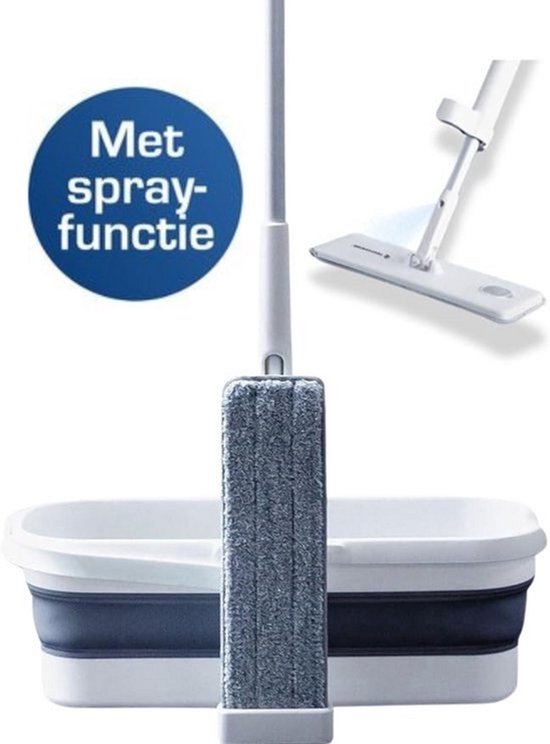Techweise 4-in-1 Dweilsysteem - met Spray - Opvouwbare Emmer - 2 Extra Microvezel Dweilen -Sprayfunctie