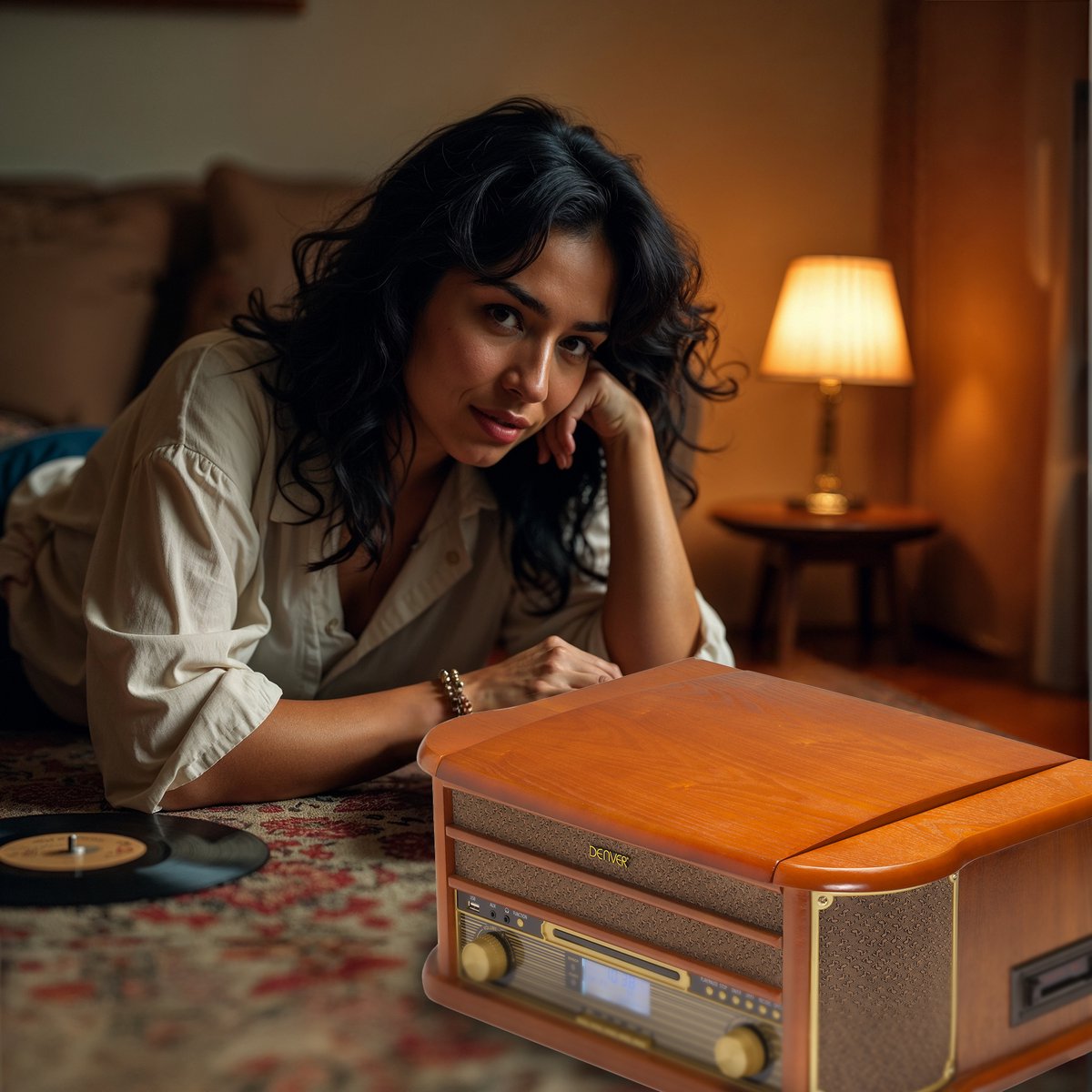 Denver Retro Platenspeler MRD51 - Hout - 24x22x12 cm - Ingebouwde Speakers & Versterker - DAB Radio - CD & Cassette