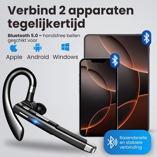 Otiume Draadloze Headset – Noise Canceling – Incl Oplaadkoffer - Bluetooth 5.0 – 100 uur - Waterproof - Bluetooth Headset – Handsfree Bellen Auto Bluetooth – Werk oordopjes - Oortjes – Draadloze Headset met Microfoon – Kantoor oortjes