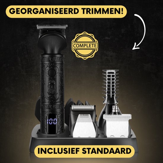 7-in-1 Baardtrimmer Mannen + Standaard - Trimmer voor Baard en Lichaam - Incl. 6 opzetstukken - Sansbeauté® - Bodygroomer Mannen - Bodytrimmer Heren - Haar trimmer - Tondeuse - 0.5-15MM - Neus en Oor - Trimapparaat - Baard Machine - Multigroomer