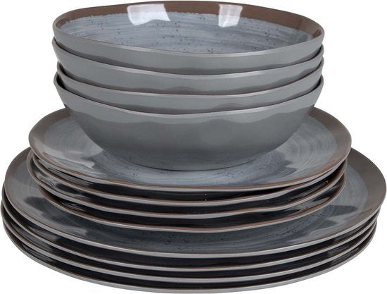 Bo-Camp - Servies - Halo - 12 Stuks - Grijs