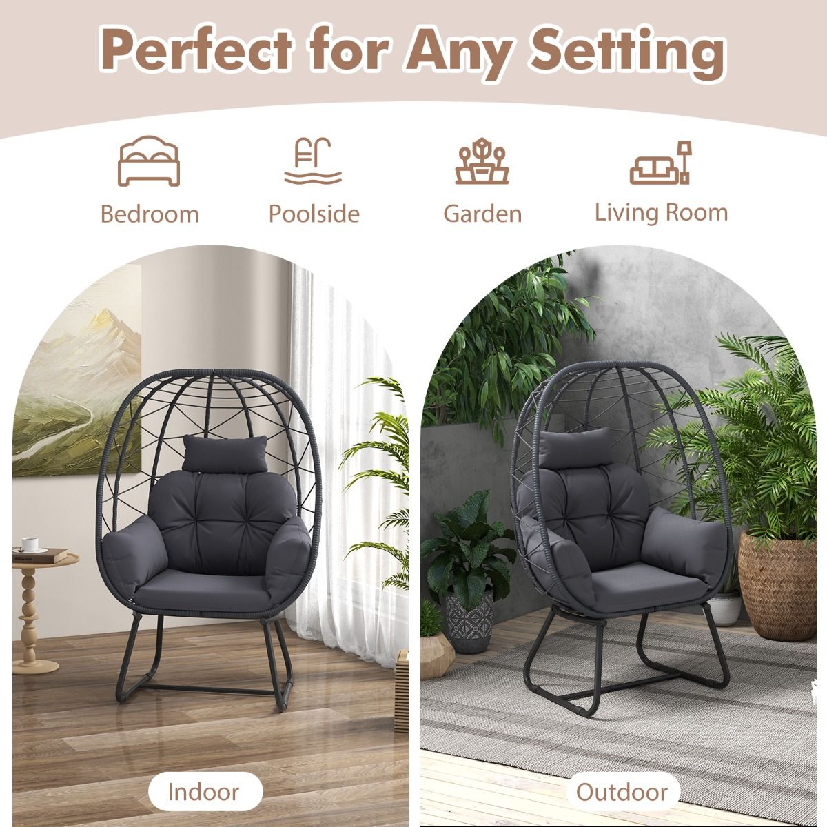 Coast Rotan Loungefauteuil - oversized eivorm - afneembaar kussen - grijs