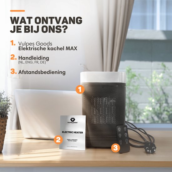 Vulpes Goods® Tech - Elektrische Kachel met Afstandsbediening - Ventilatorkachel - Keramische Kachel - 4 Standen - 1500W - Roterend, Timer & Thermostaat - Heater - Elektrische Verwarming voor Binnen - Zwart