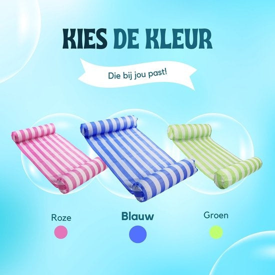 Travelly - Luxe Waterhangmat - Hangmat - Luchtbed - Luchtmatras Zwembad - Waterspeelgoed - Water hangmat - Blauw