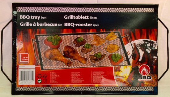 BBQ collection Barbecuerooster en Tray - 40 x 20 x 3 cm - Voor Vis, Vlees en Groenten - Metaal - Zwart