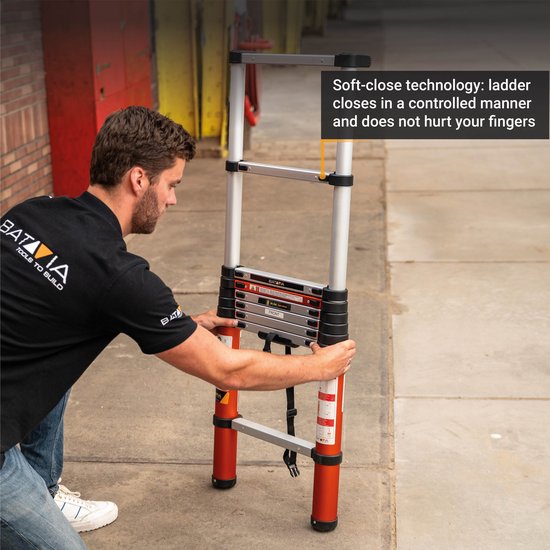 Batavia Telescopische ladder 2.63m - SoftClose & AntiSlip - Uitgeschoven lengte 263cm - Antislip - Gepatenteerde soft-close - Max. belasting 150kg - Werkhoogte 363cm - Giraffe Air