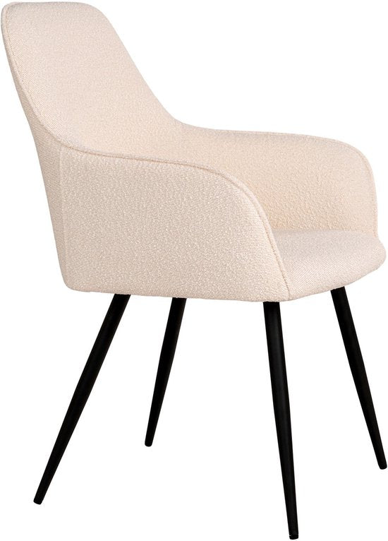 House Nordic - Harbo Eetkamerstoel Bouclé Wit met Zwarte Poten - Set van 2 (65x57x87 cm)