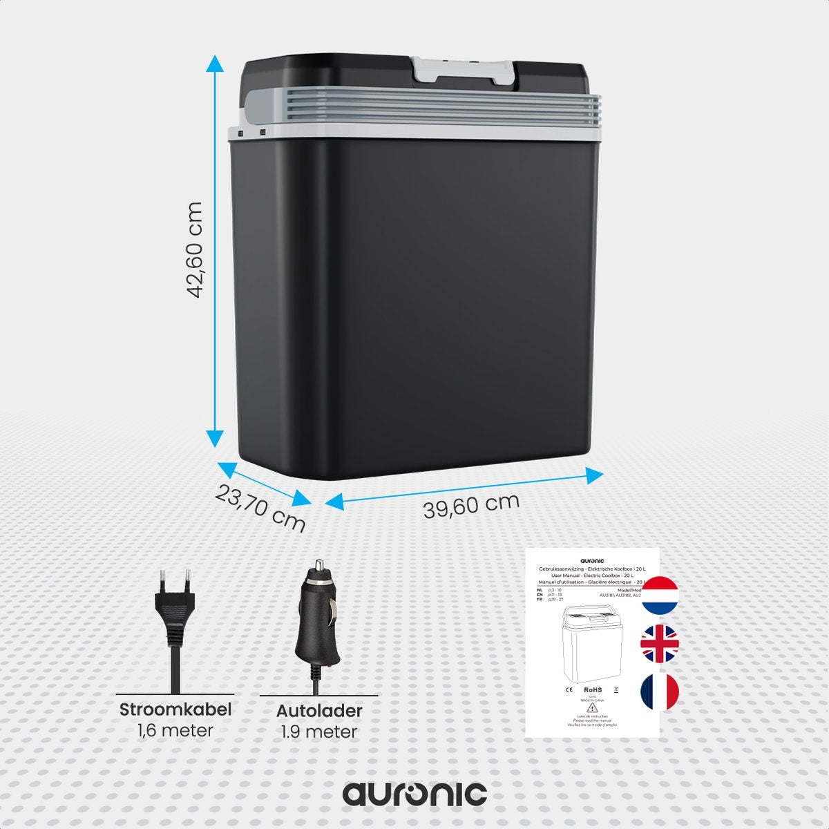 Auronic Elektrische Koelbox - Coolbox - 20L - 12V en 240V - Zwart