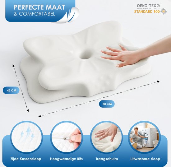 Maqi Living® Hoofdkussen Memory Foam voor Nekklachten – Orthopedisch & Ergonomisch kussen - Geschikt voor rug-, zij- en buikslapers - Traagschuim - Wit