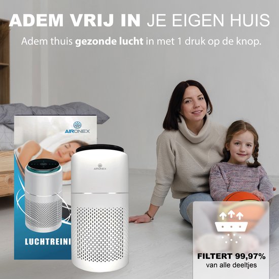 Aironex Luchtreiniger met HEPA filter - 40 m2 - Geschikt voor woonkamer, slaapkamer, kantoor, babykamer- Luchtkwaliteitsindicator - Werkt tegen huisstofmijt, hooikoorts, allergie, stof- Verwijdert 99,97%- Luchtreinigers - Air Purifier