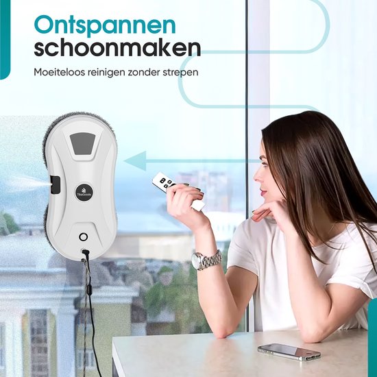 TibaGoods Robot Ruitenreiniger - Ramenwasser - Robot - Dweilrobot - Anti-val touw - Slimme waterspray - Krachtige zuigkracht - Met afstandsbediening - Incl. 10 microvezeldoeken