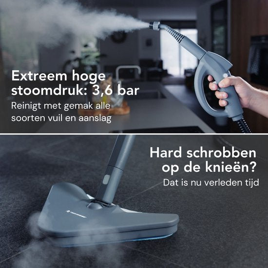 Techweise - TS1 Stoomreiniger (21 Accessoires) - 1500W, 45 Min Stoomtijd, 3.6 Bar Druk, 100°C - 40 x 28.2 x 33.5 cm - Kunststof/Metaal - Grijs/Zwart
