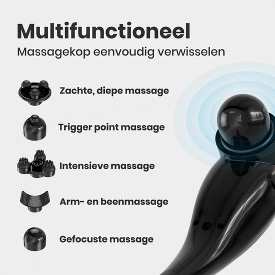 Auronic Massage Apparaat - Nek en Rug - Draadloos - 5 Opzetstukken - Zwart/Grijs