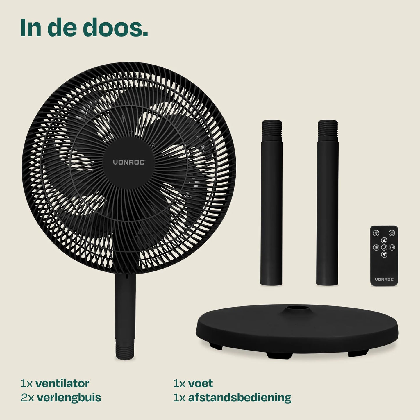 VONROC Vloerventilator Met Afstandsbediening – In 3 Hoogtes Verstelbaar Met 7 Ventilatorbladen En Timer – Voor Slaapkamer En Woonkamer – Zwart Kunststof – 110 cm