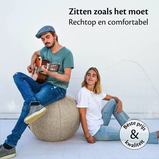 Bckz Zitbal Kantoor en Thuis 65 CM - Luxe Yoga Bal - Zitballen met Hoes - Ergonomische Bureaustoel Bal - Linnen Zandgrijs