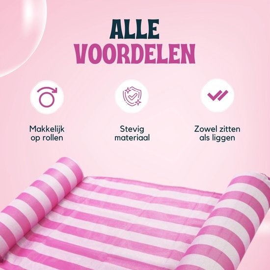 Travelly Luxe Waterhangmat – Voorzien Van Comfortabele Hoofdsteun En Zachte Gevoerde Bodem En Snel Ventielsysteem – Voor Zwembad En Strand – Roze PVC En Polyester – 126 x 66 cm