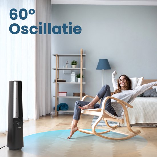 Auronic Torenventilator - Bladeless Model - Luchtkoeler - Vloerventilator - Stille Ventilator Staand - 101 CM - 6 Snelheden - Fan - Met Timer - 39 dB - Grijs/Zwart