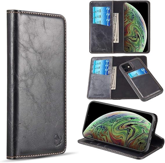 LUXMO Flip Wallet Case iPhone 11 Pro Max - Zwart - Magnetisch, 3 Pasjeshouders