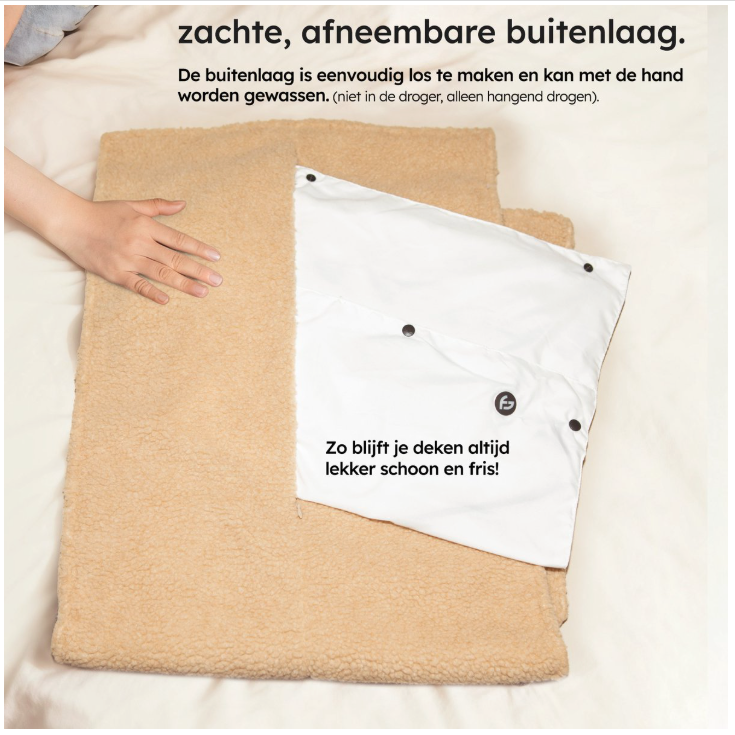 Saaf – Verwarmde Deken & Stoelverwarming – 40 x 110 cm – Beige Teddy – 3 Warmtestanden met 10.000 mAh Accu – Draadloos & USB Verwarmd – Maximaal Comfort