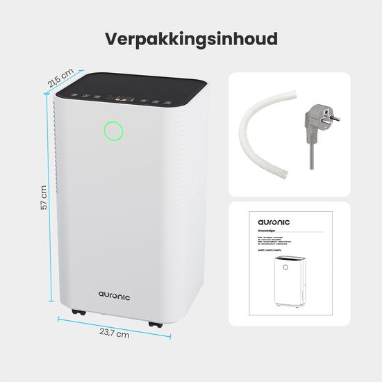 Auronic Luchtontvochtiger - Compact Series - 10L per dag - 2L Waterreservoir - Was-droog functie - Slaapkamer, Badkamer en Woonkamer - Vochtopnemer voor in Huis - Dehumidifier - Wit