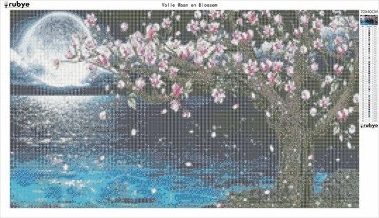 Rubye® Diamond Painting Volwassenen - Diamond Painting Kinderen - Diamond Painting Pakket Volledig - Volle Maan en Bloesem - 70x40cm