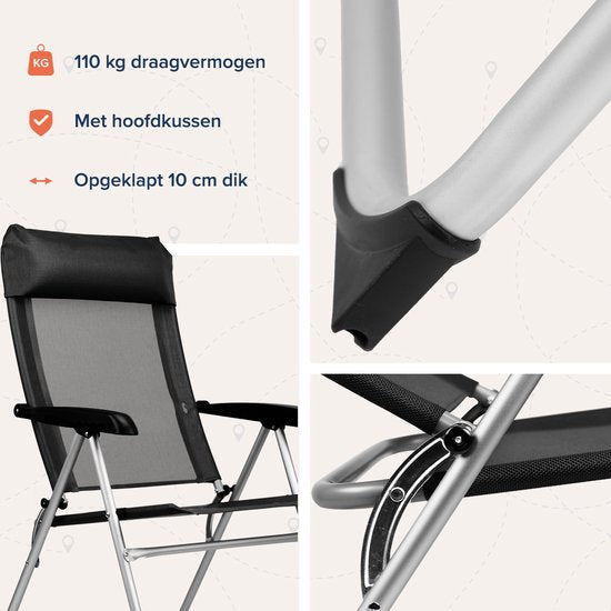 TRVLMORE Campingstoel - 5 standen - Inklapbare Kampeerstoel - 110 kg draagvermogen - Visserstoel - Klapstoel - Zwart