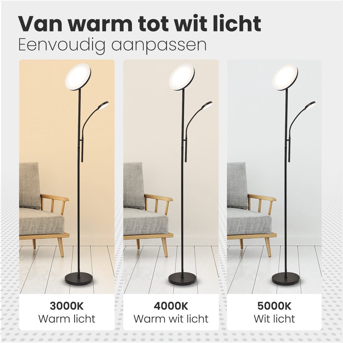 Auronic Vloerlamp - Industriële Stijl - Dimbaar en Kantelbaar - Inclusief Afstandsbediening - Zwart