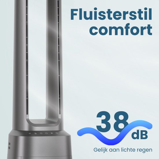 Auronic Bladloze Torenventilator met Luchtreiniger – H13 HEPA – 10 Windstanden – Grijs