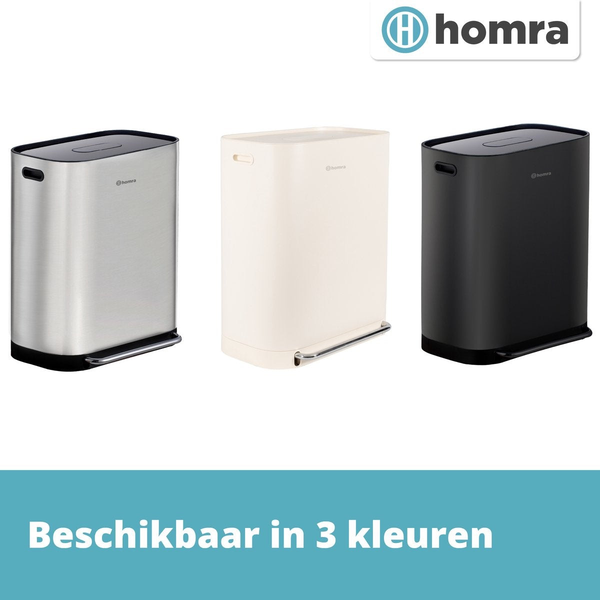 Homra Rockx Prullenbak 60 Liter - Duo Pedaalemmer 2X30L met Geurfilter - RVS - Wit Creme - 33X58X69CM