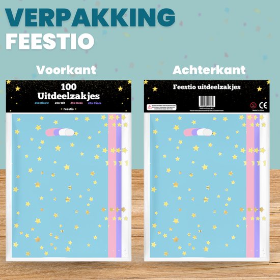 Feestio Uitdeelzakjes 100 Stuks - Snoepzakjes - Traktatie Zakjes Kinderfeestje - Cadeauzakjes Cadeautasjes