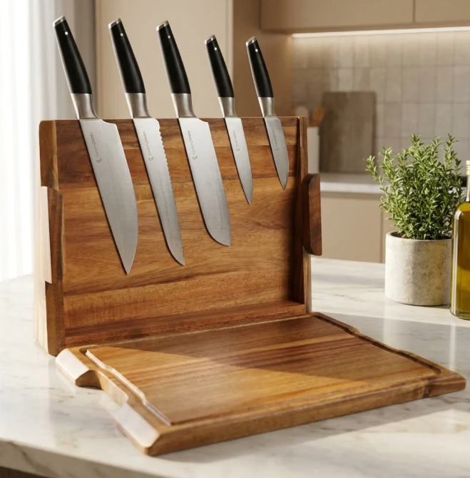 CookingTotem DuoBlock 2-in-1 Messenblok en Snijplank - Compact Design - Exclusief Messen