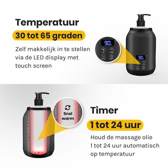 Bolusso Zwarte Massage Olie Verwarmer - Massageolie Verwarmer 30 Tot 65 Graden - Guasha - Massage Apparaat - Inclusief 2 Dispensers & Massage Tool - Elektrische Flessenwarmer- Massage Olie Erotisch