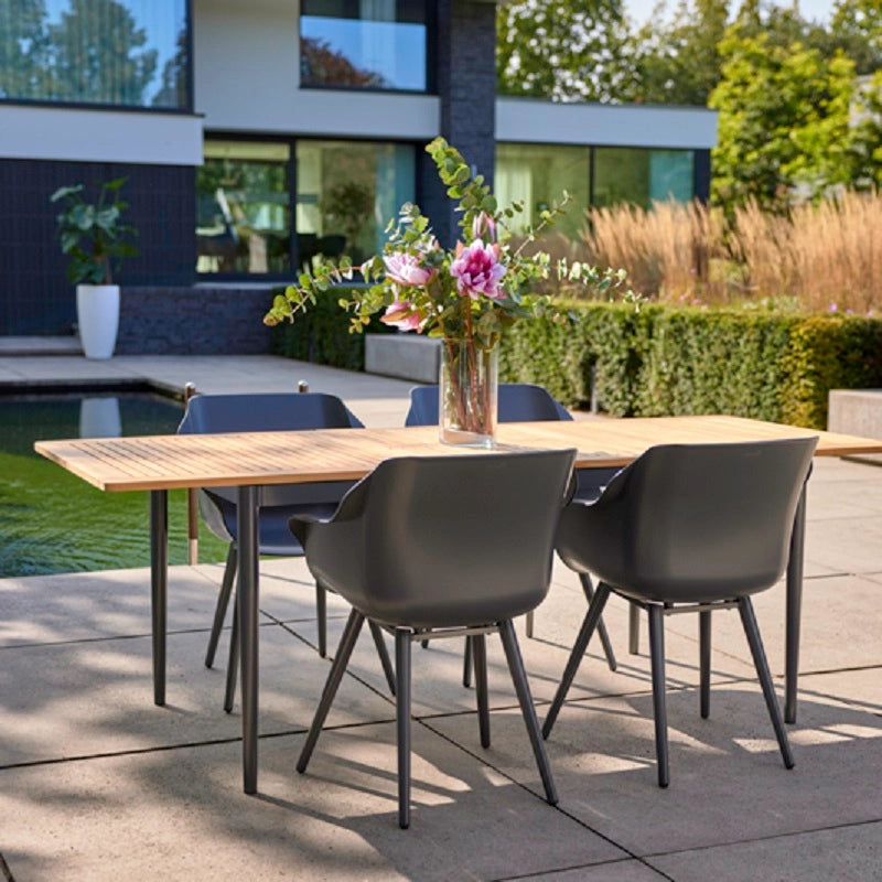 Tuintafel Hartman Silencio - 220 x 90 cm - Natuurlijk Teakhout - Uitklapbaar Blad - Grijs Aluminium Frame