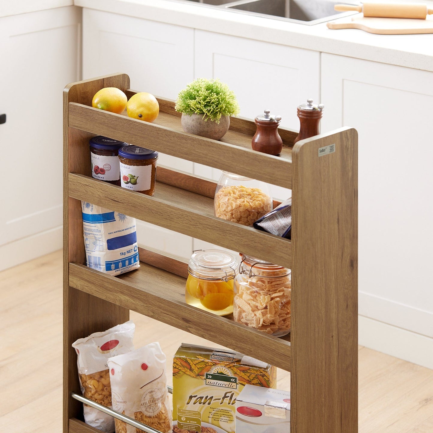 SoBuy Keukenrek 4-Laags op wielen - Max. 20 kg - 60 x 19 x 81 cm - Bruin