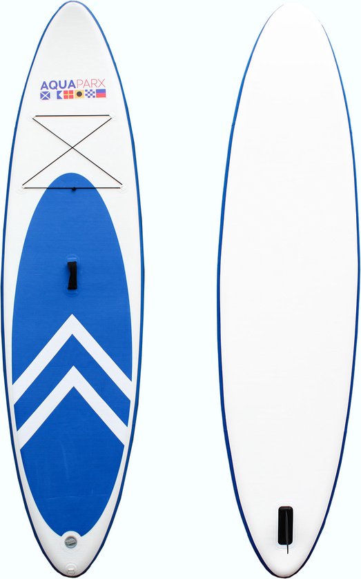 AQUAPARX MKII Professional Sup Board - Opblaasbaar peddelboard - voor beginners en gevorderden - 1 persoon - compleet geleverd - wit/blauw